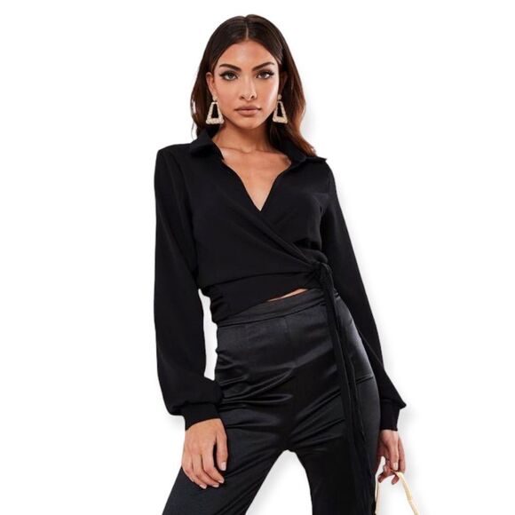 🆕Missguided Black Sheer Long Sleeve Crop Top - Picture 1 of 6